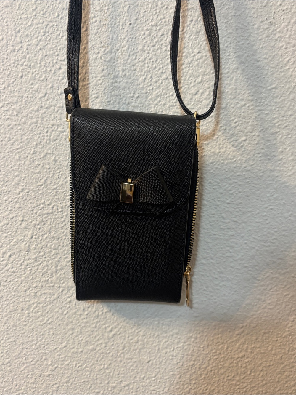 Black Crossbody Phone Bag with Bow Detail